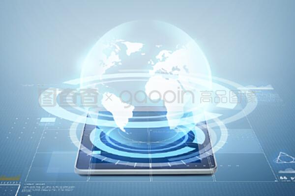 電子、技術、網(wǎng)絡和現(xiàn)代小工具概念&mdash;&mdash;平板電腦,屏幕上方藍色背景的虛擬投影